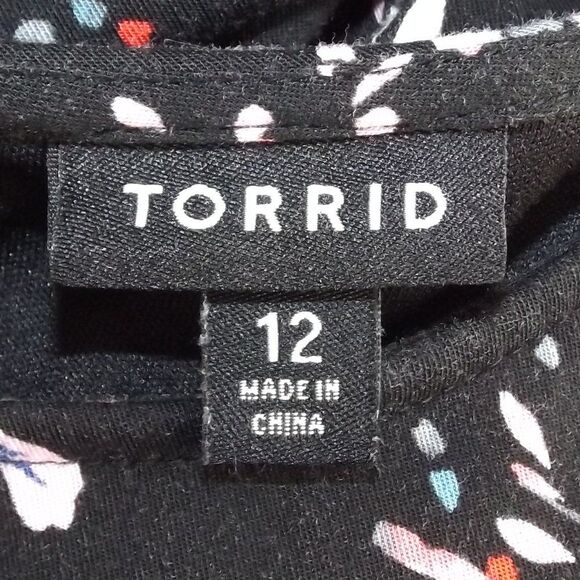 TORRID Dress, 12, Black Floral, Flounce/Trumpet Sleeve, Scoop neck, Tie waist - Picture 12 of 16